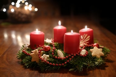 Advent Wreath with Four Red Candles lit