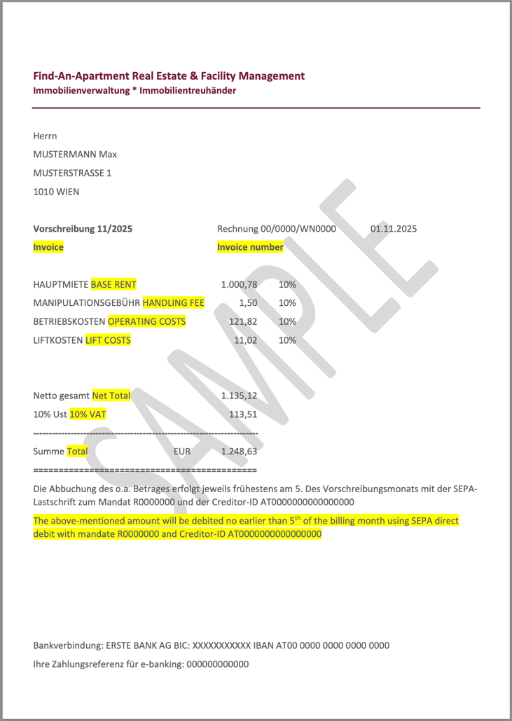 Rent invoice sample